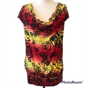 Express Colorful Blouse with Roses and Open Back Cutout Size Medium